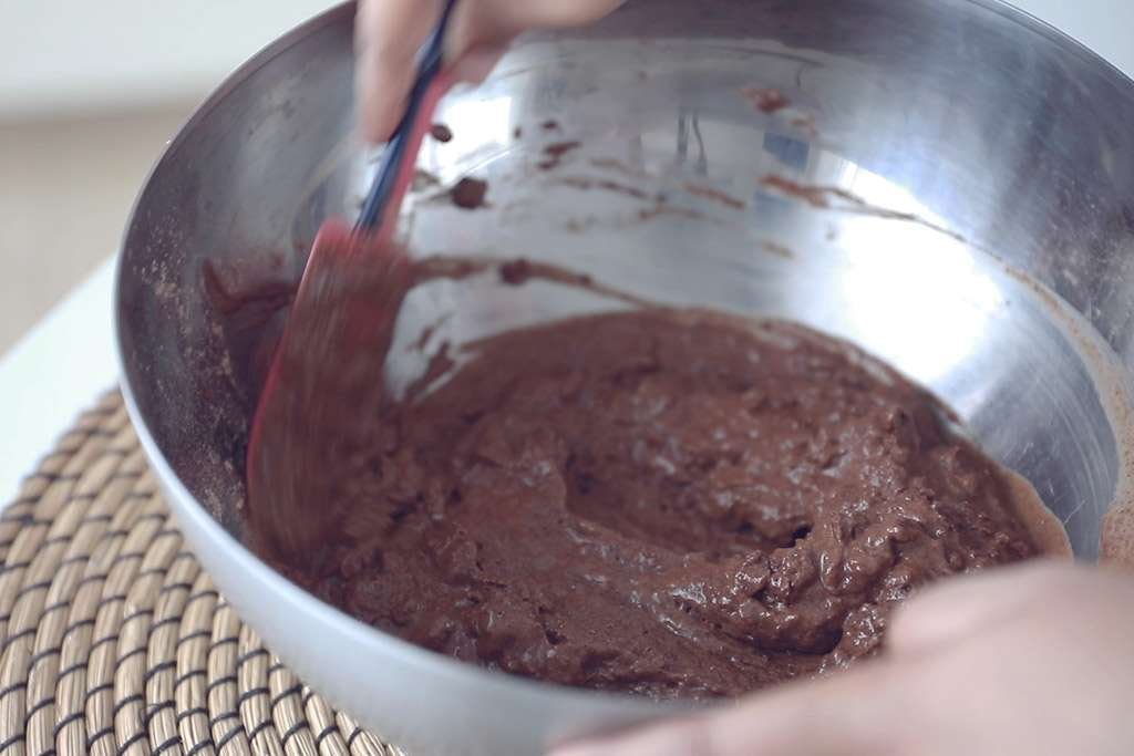 mixing chocolate for cake