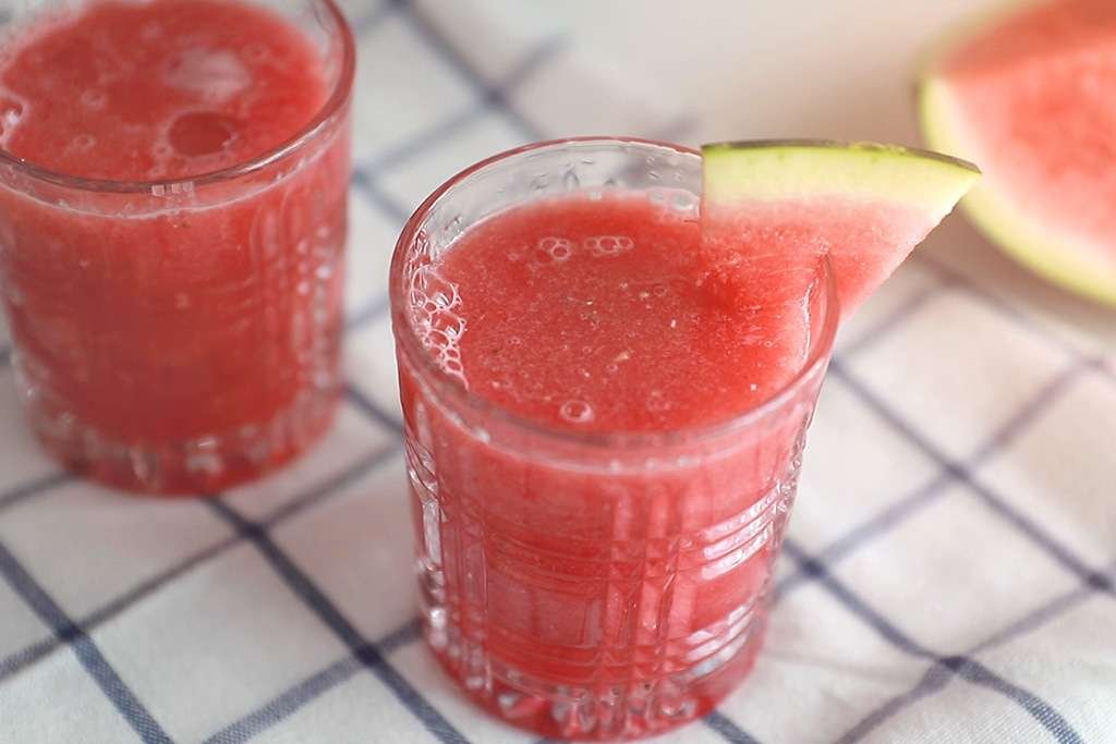 top angle of two glass of watermelon juice
