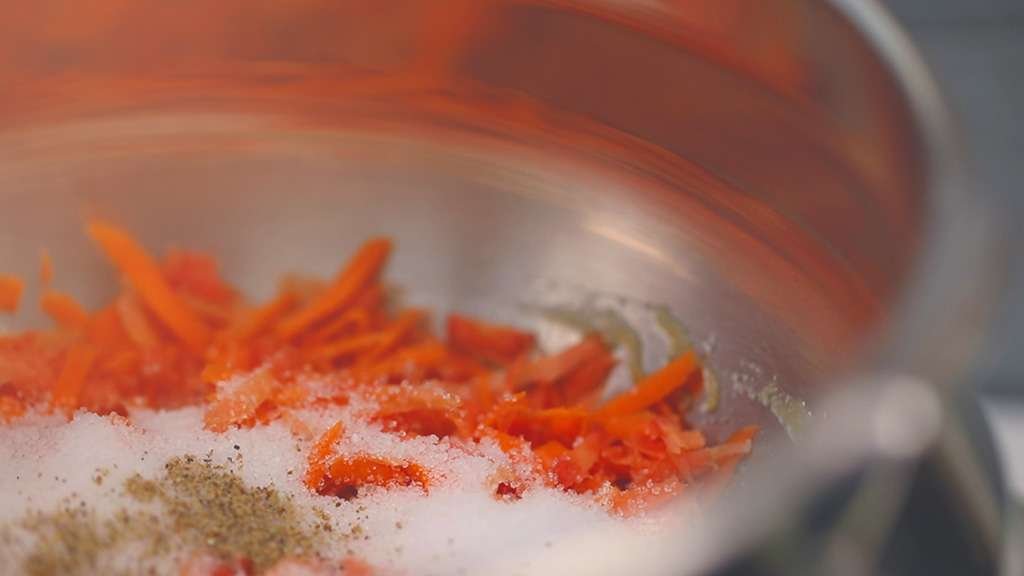 chopped carrot and sugar in pressure cooker